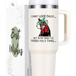 40oz Stainless Steel Funny Chicken Tumbler with metal straw - Cream